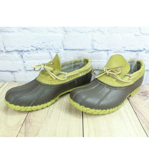 LL Bean Boots Rubber Moc Nubuck Green Brown Waterproof Unlined Size 7 M - Picture 2 of 10